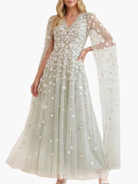 Camellia Ditsy Cape Sleeve Ankle Gown