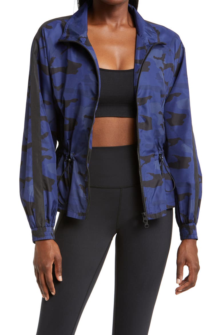 Tempest Water Repellent Peplum Jacket, Main, color, NAVY CAMO