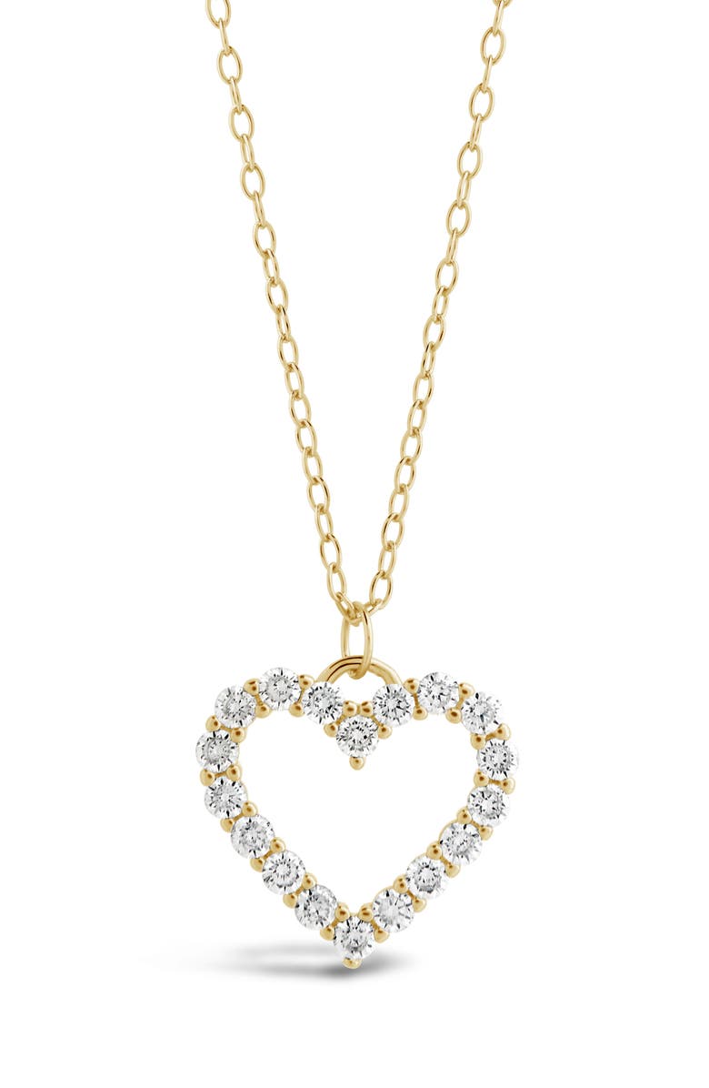 Sterling Forever Sterling Silver Cubic Zirconia Outline Heart Pendant Necklace, Alternate, color, Gold