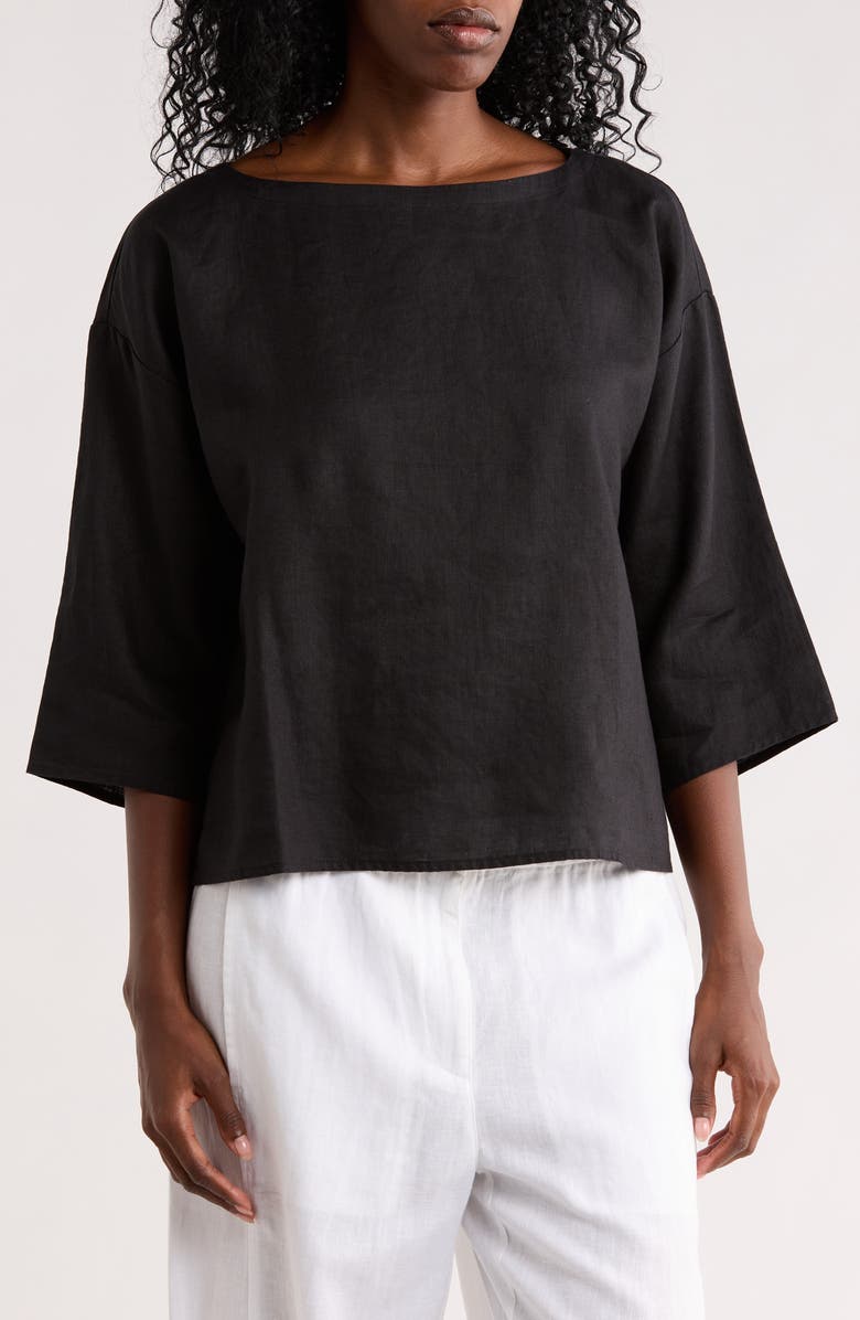 Eileen Fisher Bateau Neck Box Top, Main, color, Black