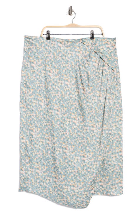 Carnation Floral Asymmetric Hem Skirt (Plus)