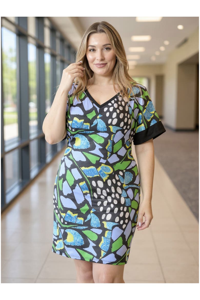Plus Size Butterfly Short Sleeve Knee Length T-Shirt Dress, Alternate, color, Blue Multi