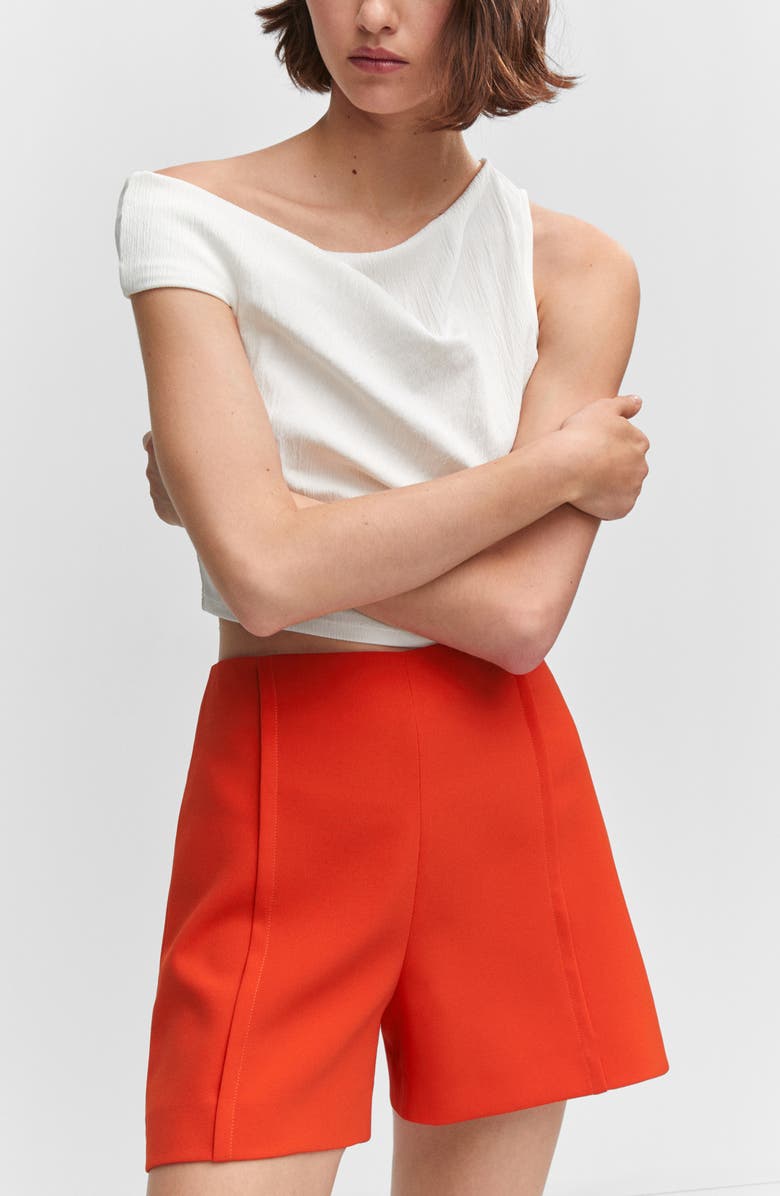 MANGO Pintuck Pleat High Waist Shorts, Alternate, color, 