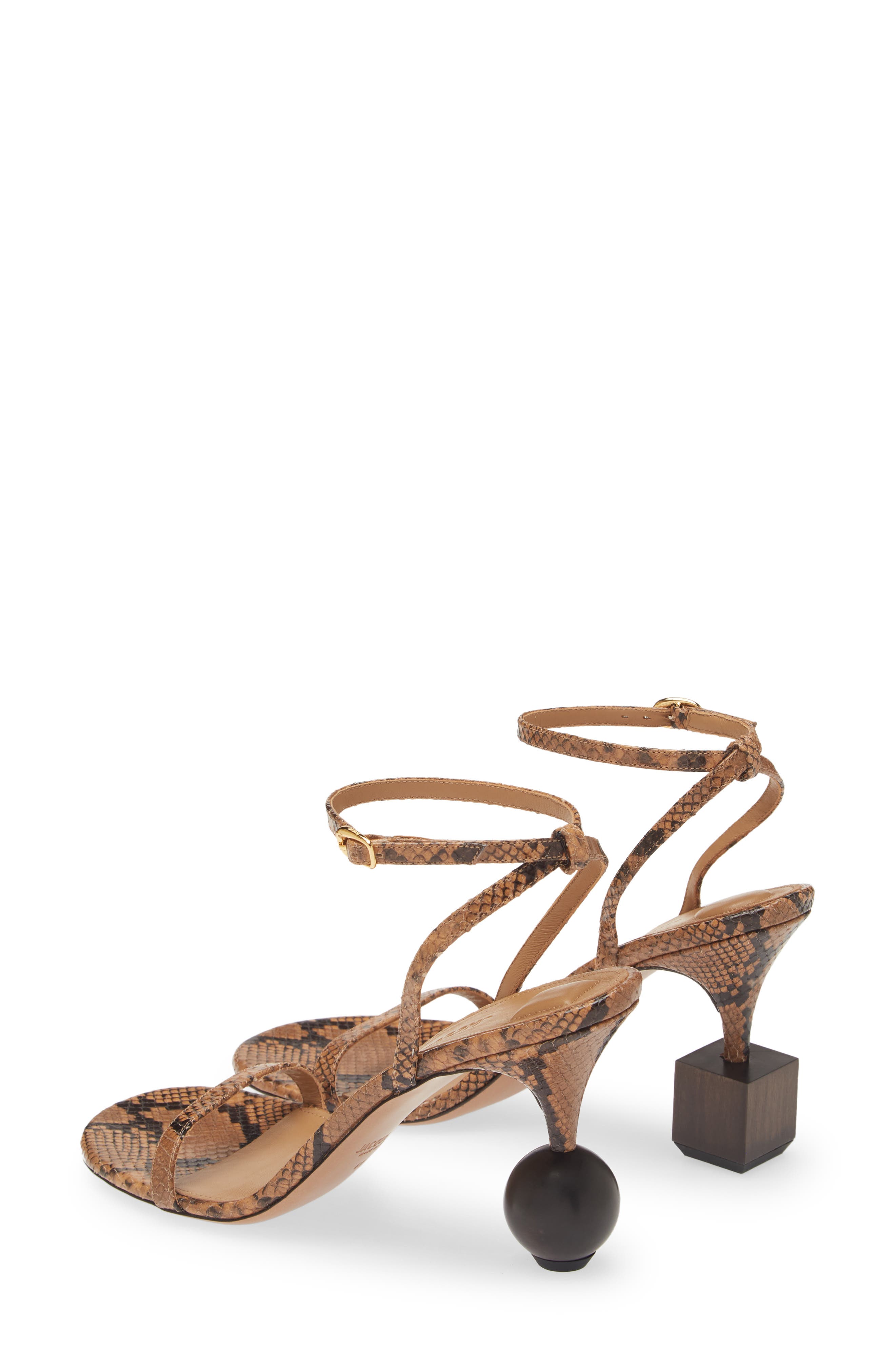 Jacquemus Les Sandales Bisou Mismatched Snakeskin Embossed Ankle Strap Sandal, Alternate, color, 
