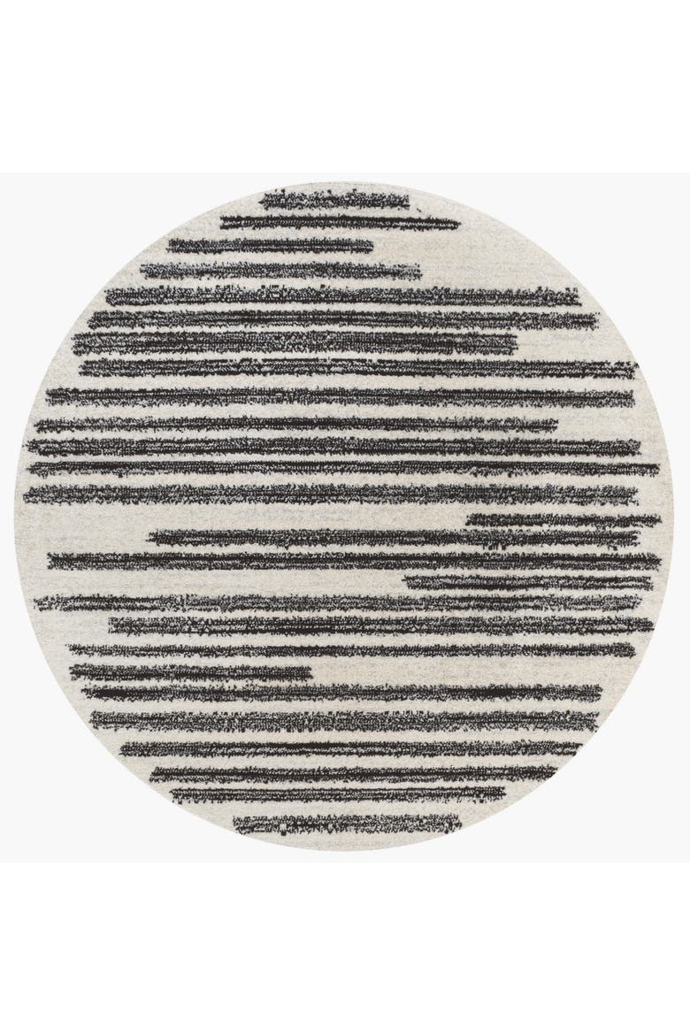 Khalil Modern Berber Stripe Round Area Rug, Main, color, Cream/Black