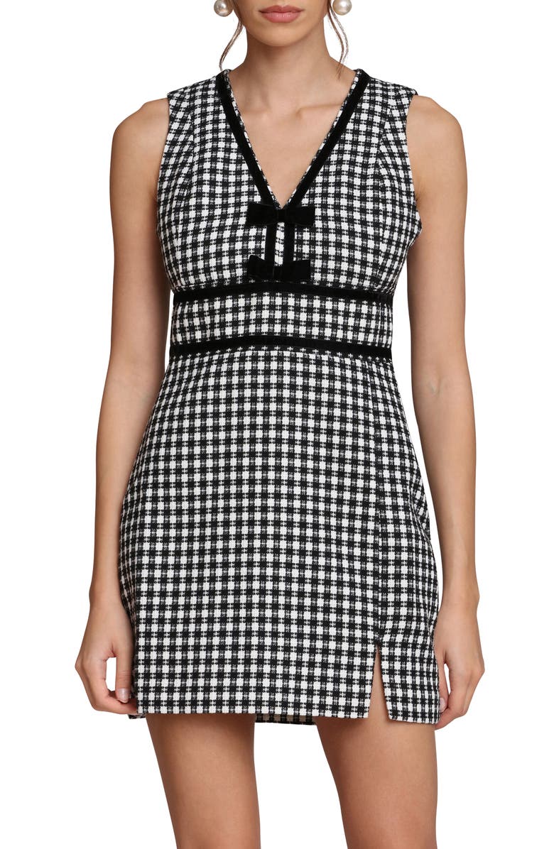 Avec Les Filles Bow Tweed Dress, Alternate, color, White-Black