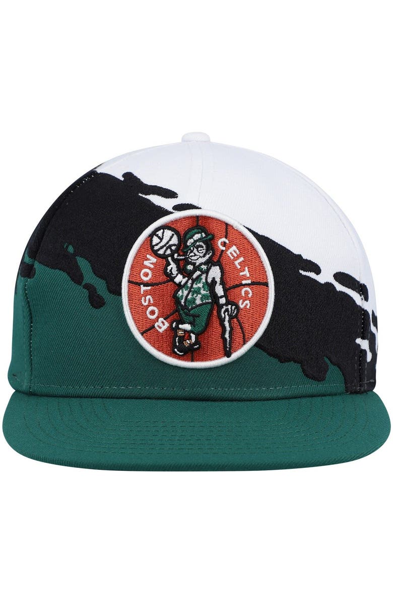 Mitchell & Ness Men's Mitchell & Ness White/Kelly Green Boston Celtics Hardwood Classics Paintbrush Snapback Hat, Alternate, color, 