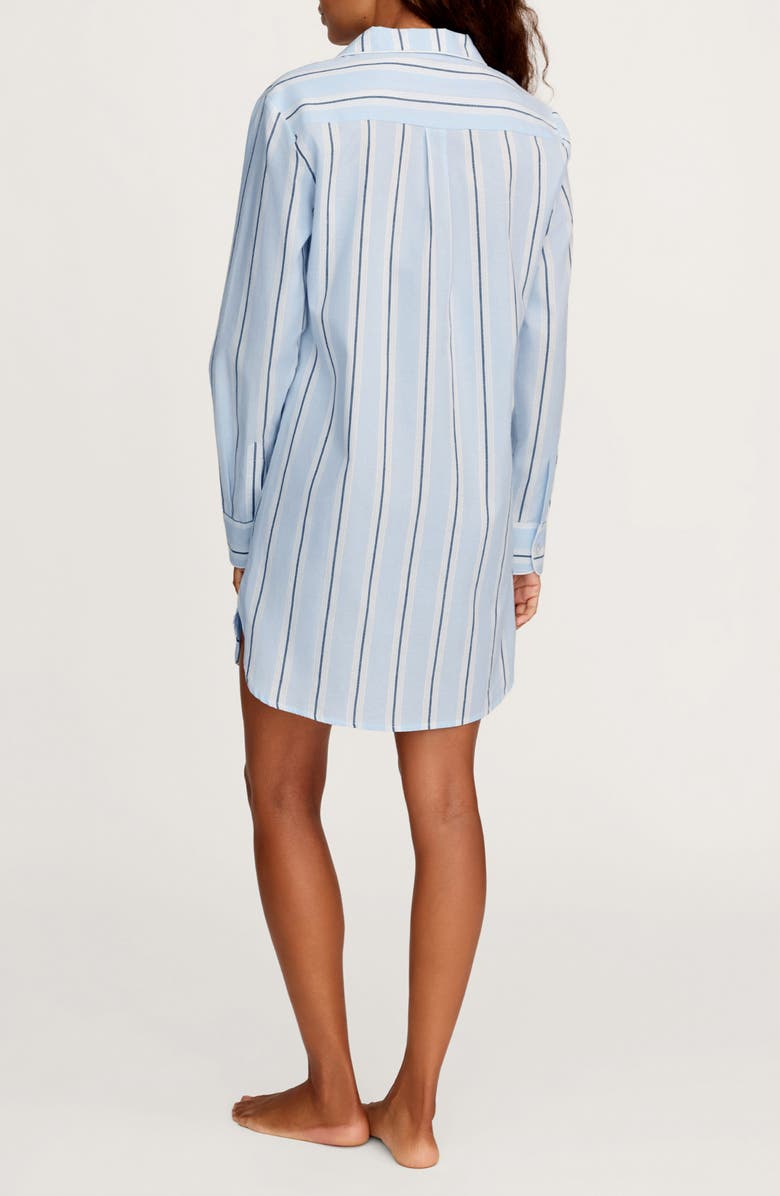 Petite Plume Coastal Stripe Cotton Twill Nightshirt, Alternate, color, Blue