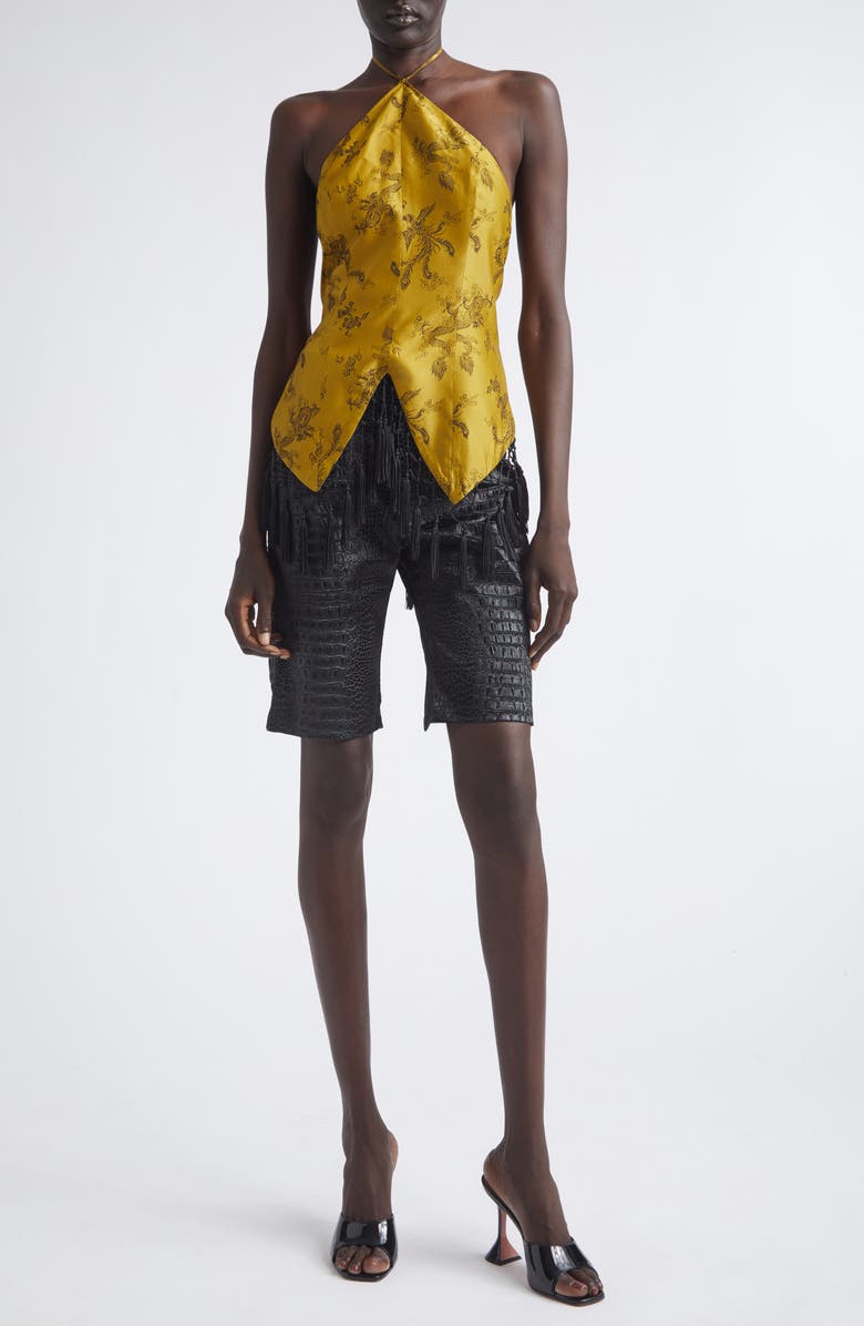 KIM SHUI Bella Croc Embossed Faux Leather Bermuda Shorts, Alternate, color, Black