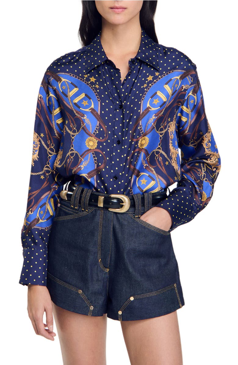 SANDRO Patterned silk shirt, Main, color, 
