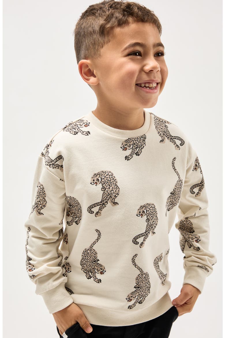 Kids' Panther Print Cotton Sweatshirt, Alternate, color, BEIGE