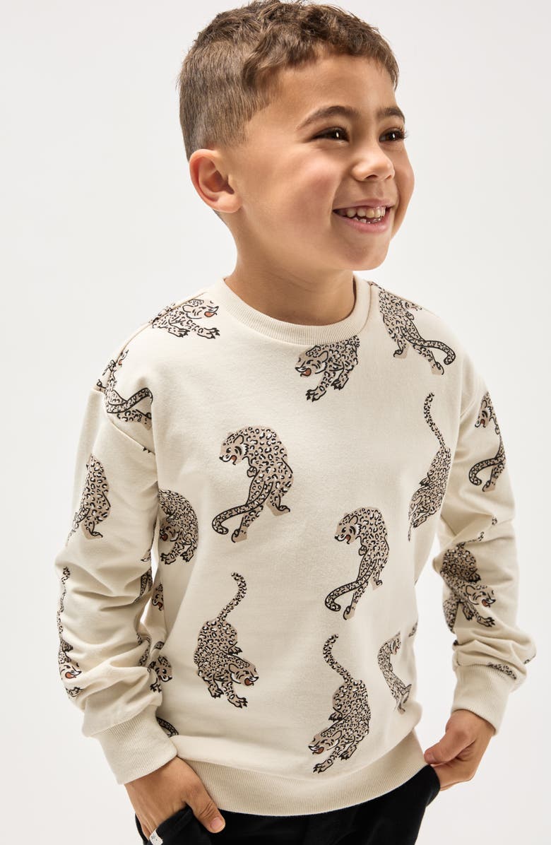 MILES THE LABEL Kids' Panther Print Cotton Sweatshirt, Alternate, color, Beige