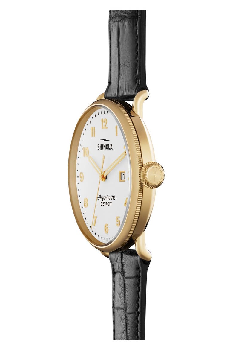 The Canfield Leather Strap Watch, 43mm, Alternate, color, BLACK/ WHITE/ GOLD