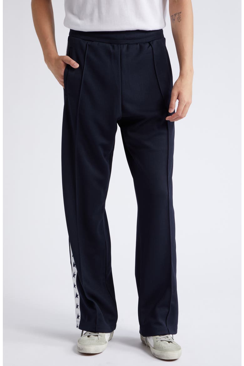 Isaac Star Logo Tape Wide Leg Track Pants, Main, color, DARK BLUE/ WHITE