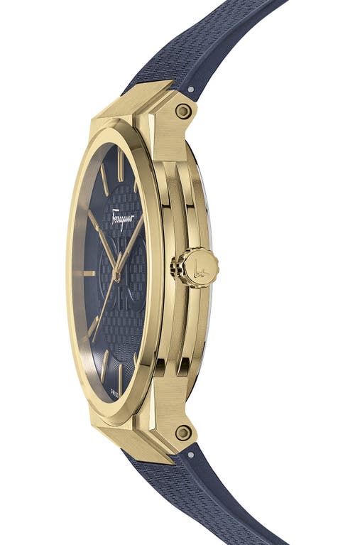 Ferragamo Sapphire Rubber Strap Watch, 41mm In Blue/gold