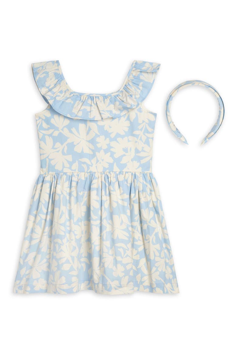 Kids' Ruffle Dress & Headband Set, Main, color, SKYWAY
