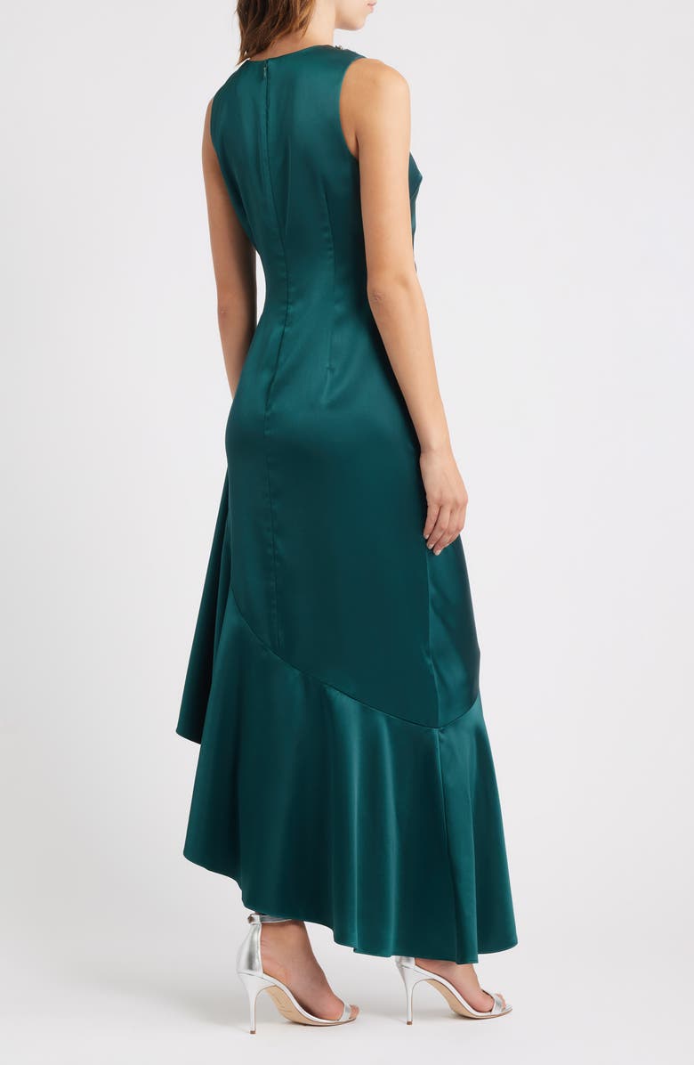 Eliza J Embellished Neck Sleeveless Stretch Satin Cocktail Dress, Alternate, color, Hunter