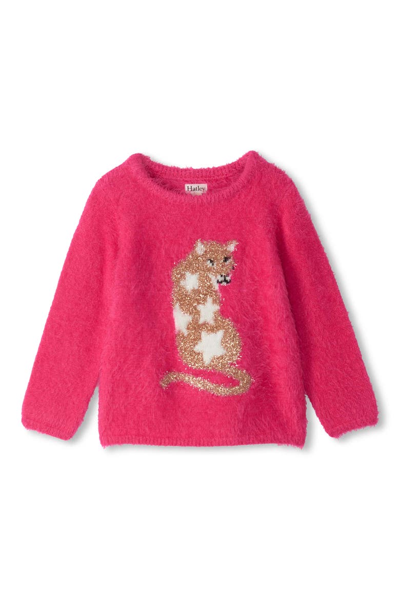 Kids' Feline Everywhere Intarsia Sweater, Main, color, PINK YARROW
