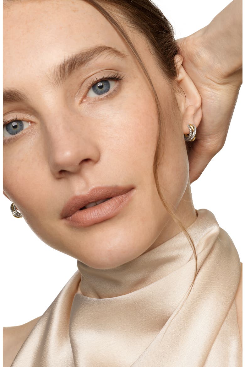 Crossover Three-Row Huggie Hoop Earrings in Sterling Silver with 18K Yellow Gold, 13mm, Alternate, color, STERLING SILVER AND 18K GOLD