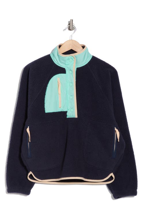 Thread & Supply Polar Fleece Half Snap Pullover In Navy Mint Combo