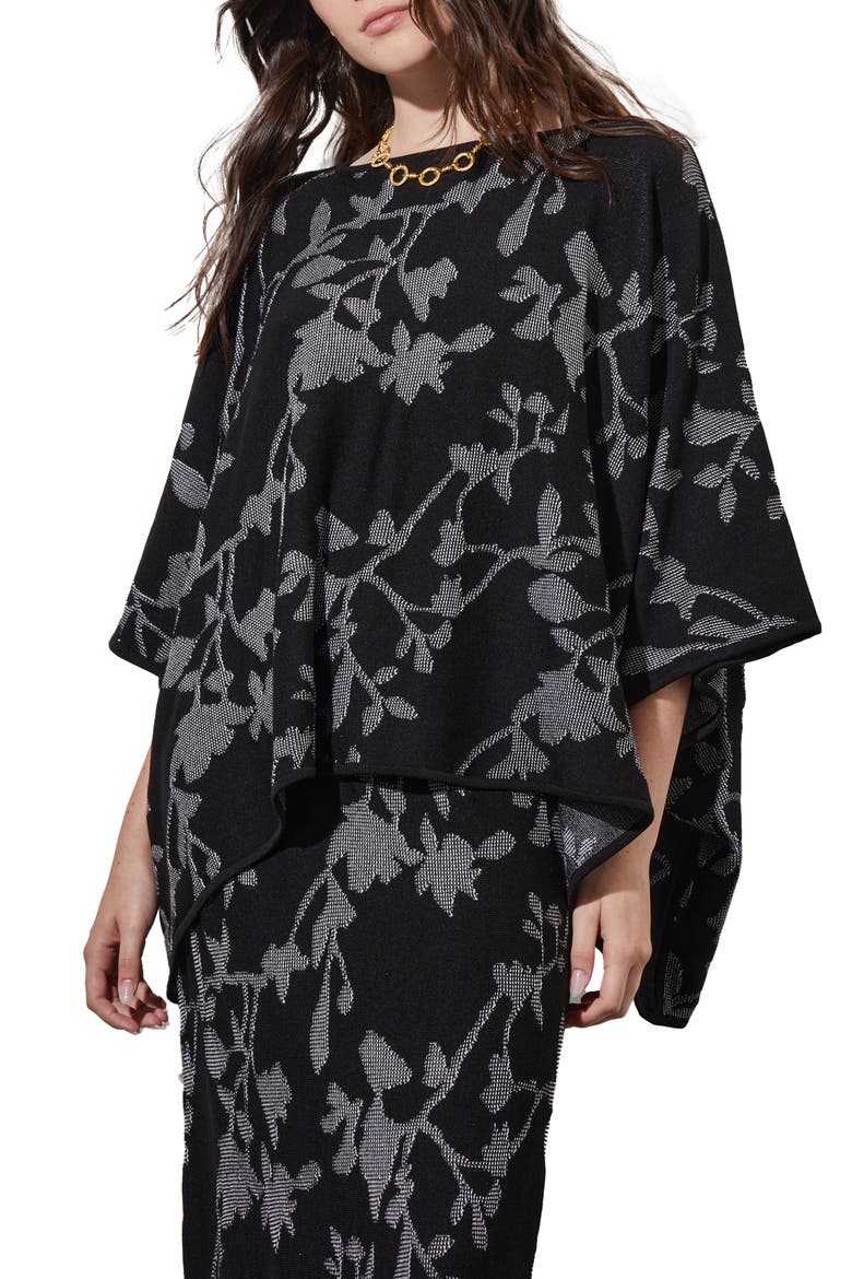 Floral Jacquard Top, Main, color, BLACK/ WHITE