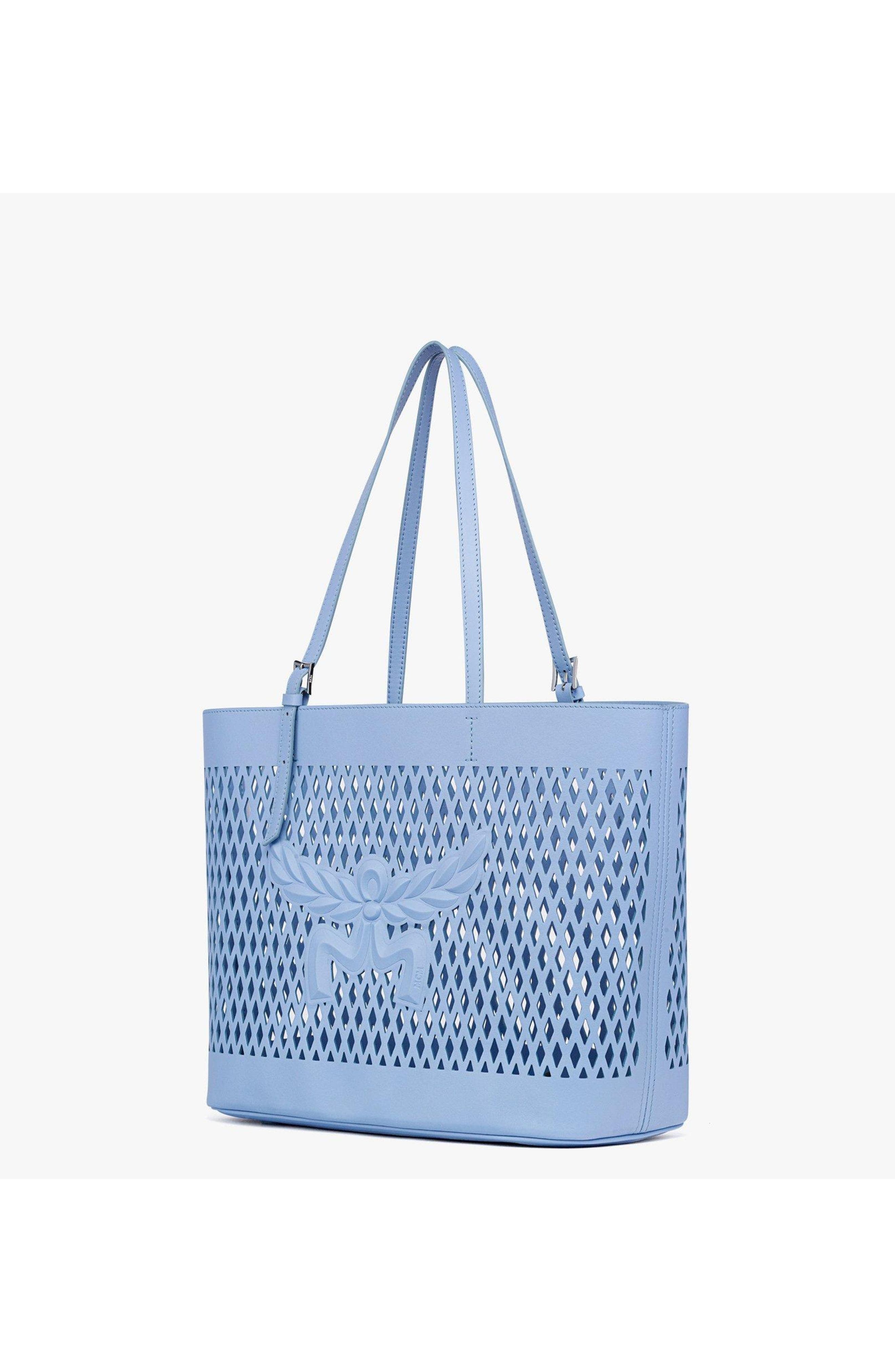 MCM Medium Himmel Shopper in Perforated Calfskin Leather, Alternate, color, Della Robbia Blue