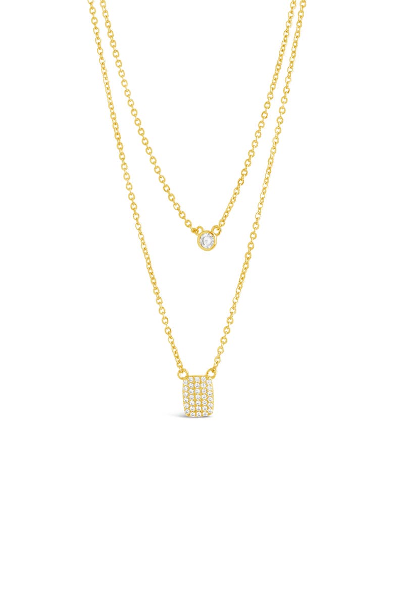 14K Yellow Gold Plated Bezel Cubic Zirconia Tag Layered Necklace, Alternate, color, GOLD