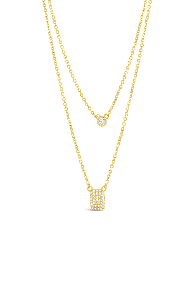 Sterling Forever 14K Yellow Gold Plated Bezel Cubic Zirconia Tag Layered Necklace, Alternate, color, Gold