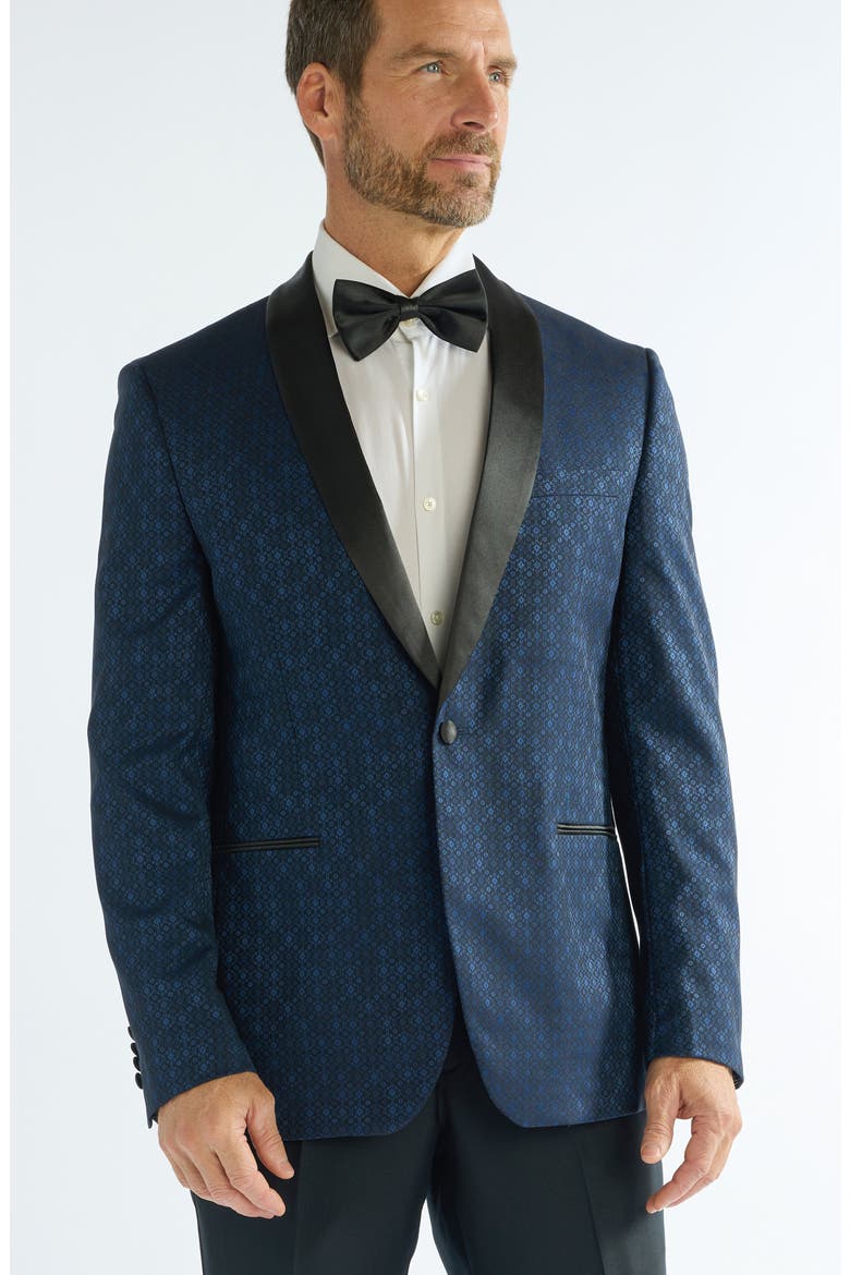Floral Jacquard Evening Jacket, Alternate, color, NAVY