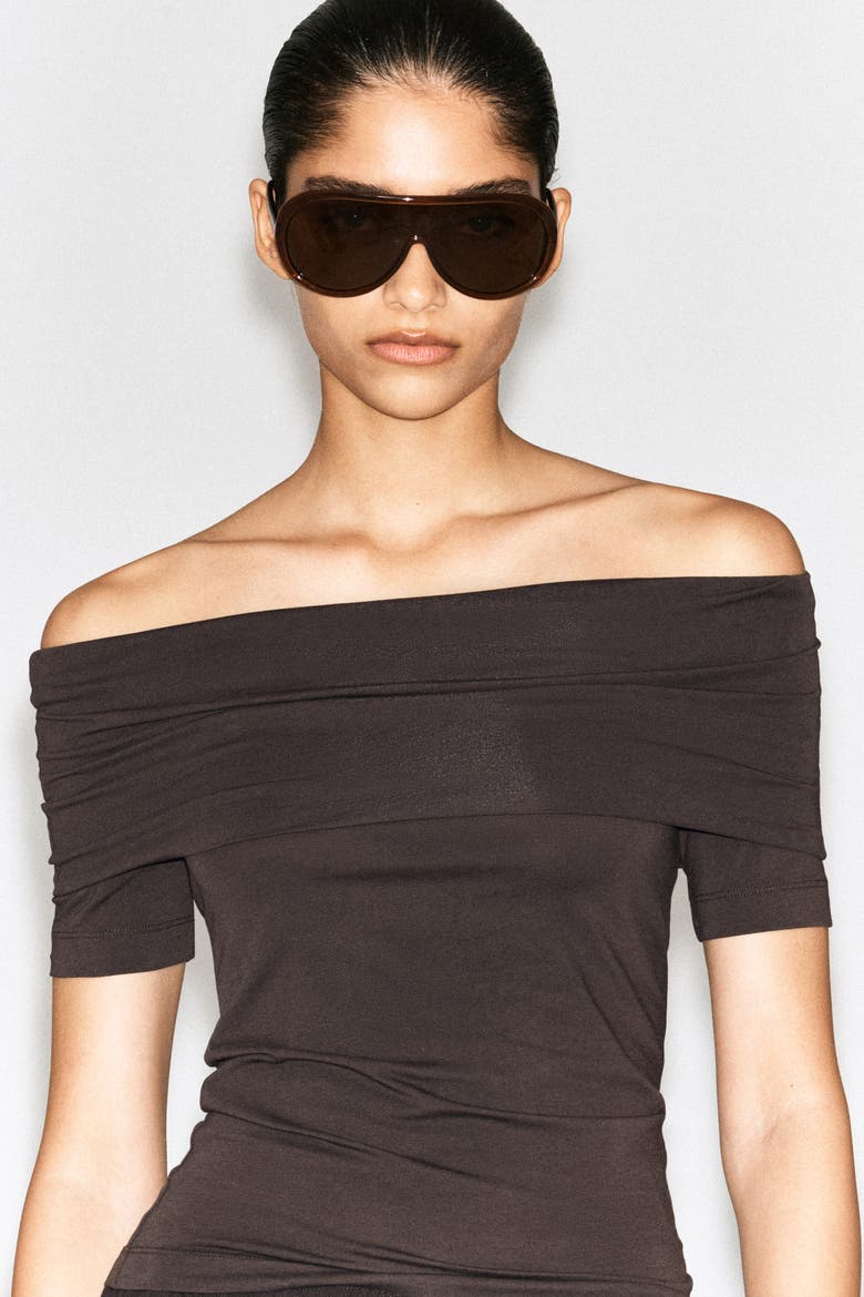 Folded Off-The-Shoulder Top, Alternate, color, BROWN