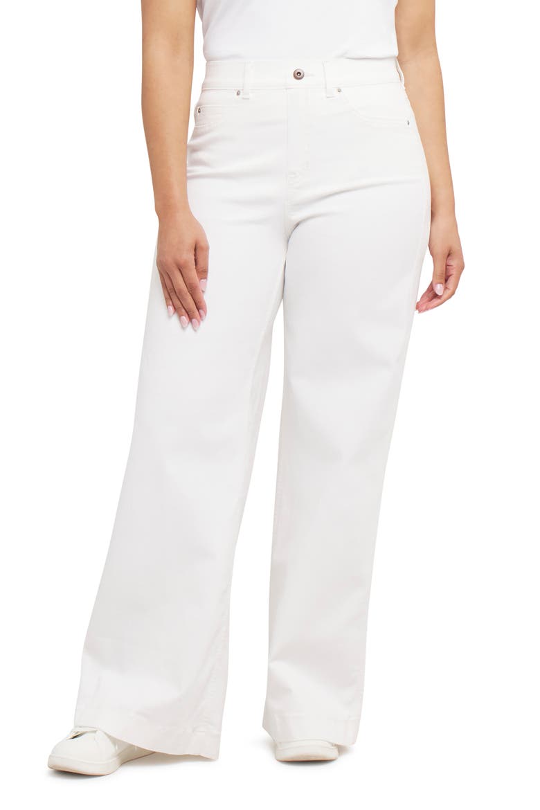 High Waist Wide Leg Pull-On Jeans, Main, color, CHALK WASH