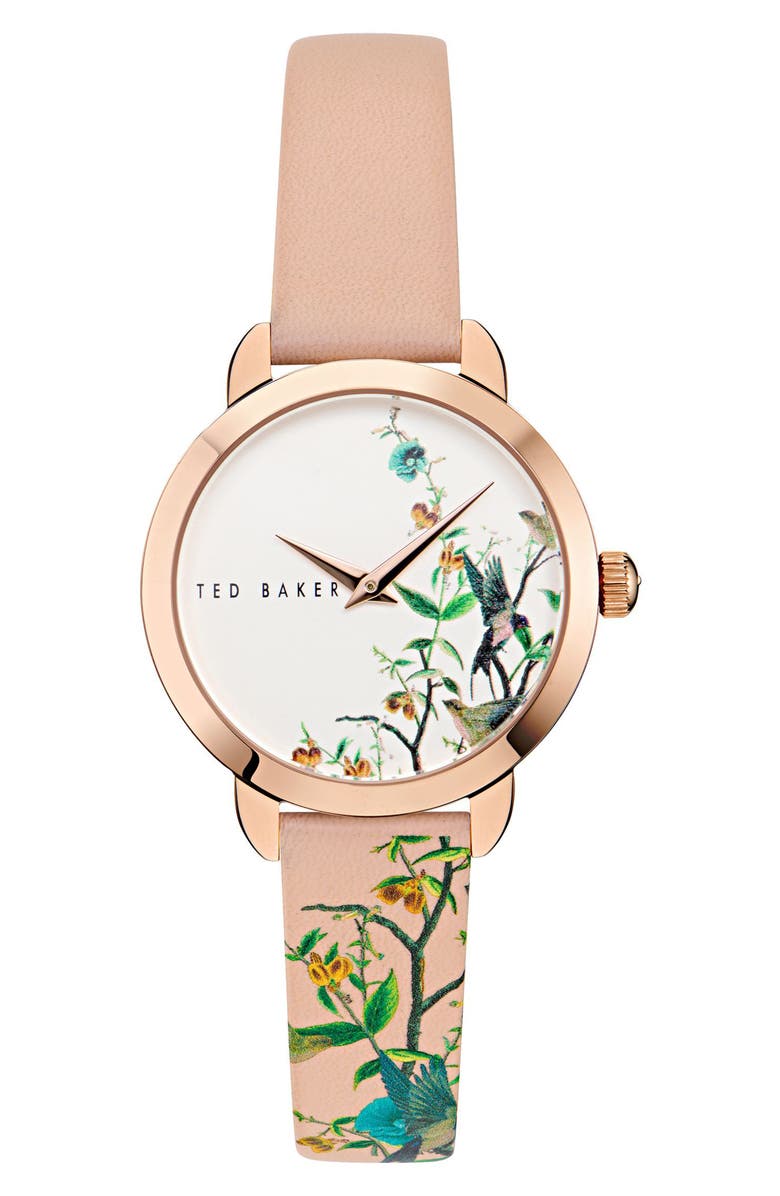 Ted Baker London Floral Watch, 14mm, Main, color, Pink