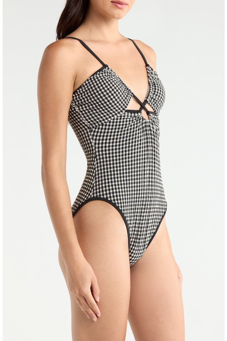 Keyhole Mio One Piece Swimsuit, Alternate, color, BLACK/ CREAM