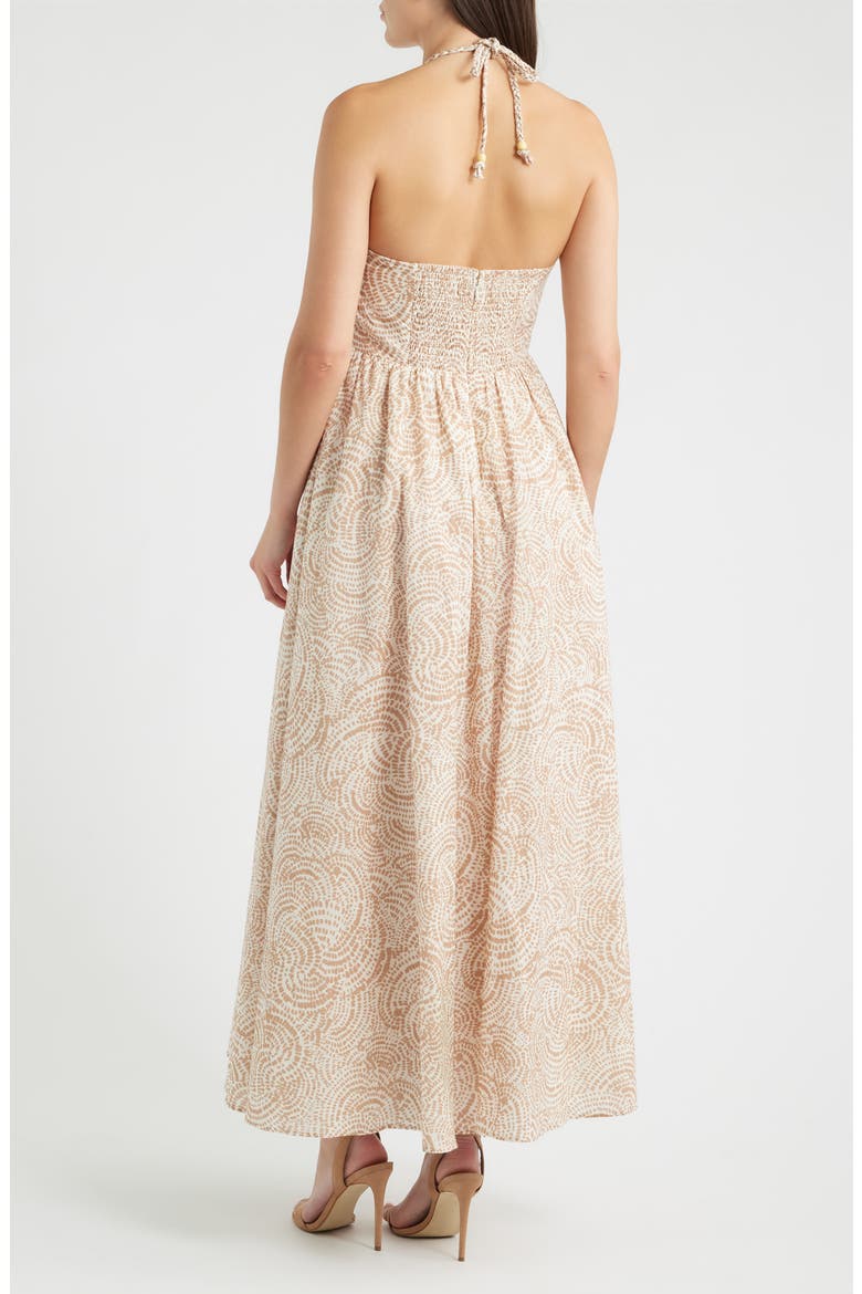 Ruched Cutout Halter Midi Dress, Alternate, color, BUTTERCREAM