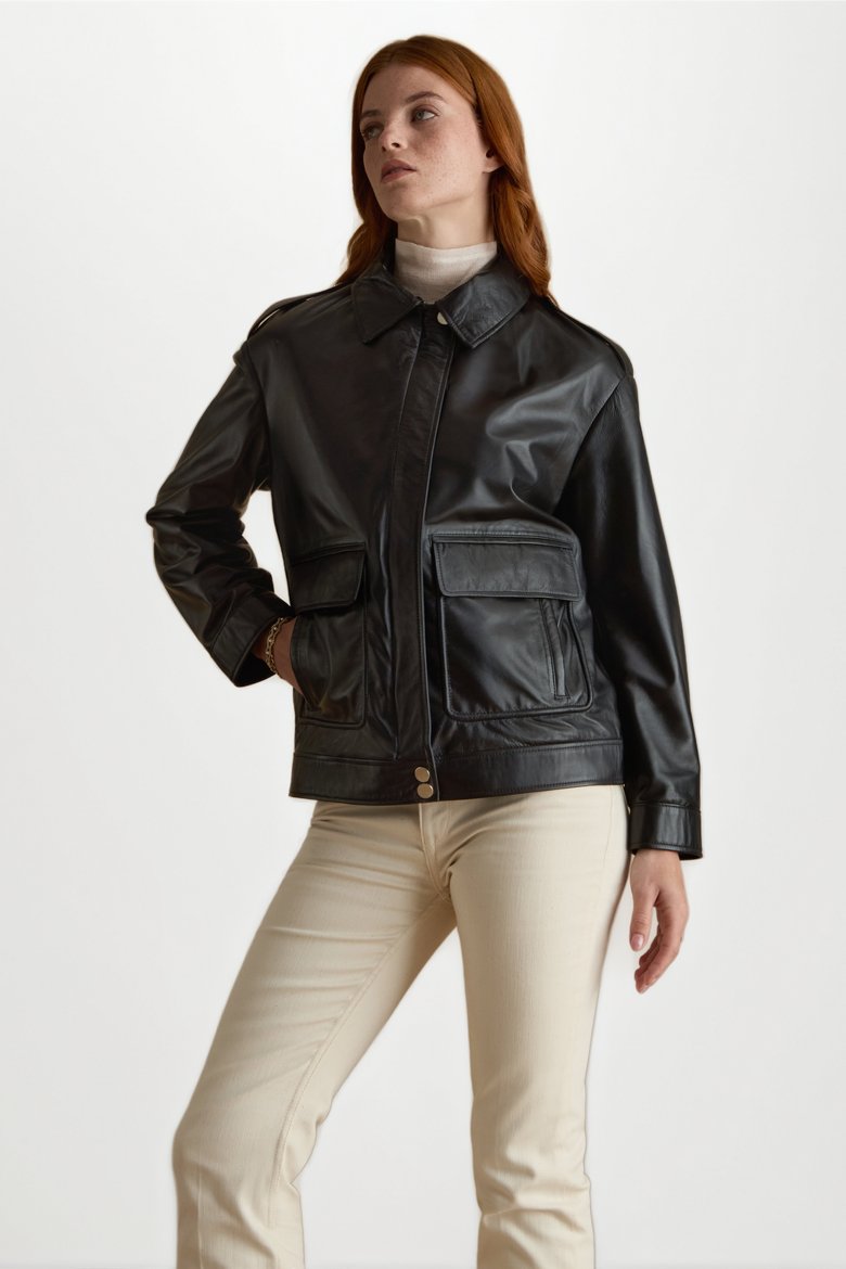 Alma Leather Jacket, Alternate, color, Black