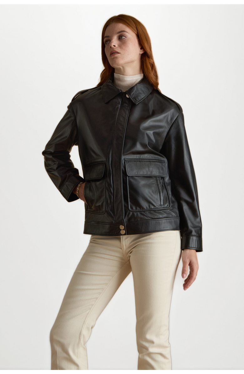 FURNIQ UK Alma Leather Jacket, Alternate, color, Black