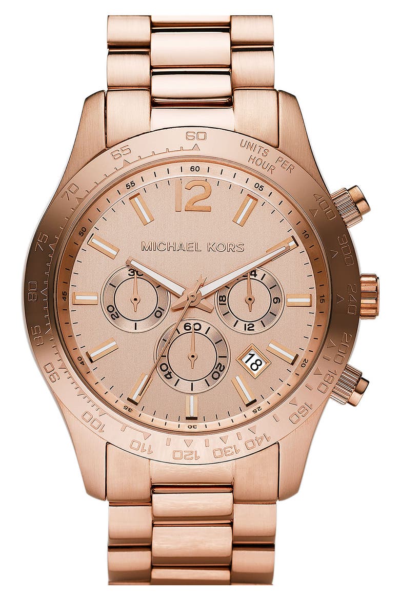Michael Kors 'Large Layton' Chronograph Watch, Main, color, ROSE GOLD