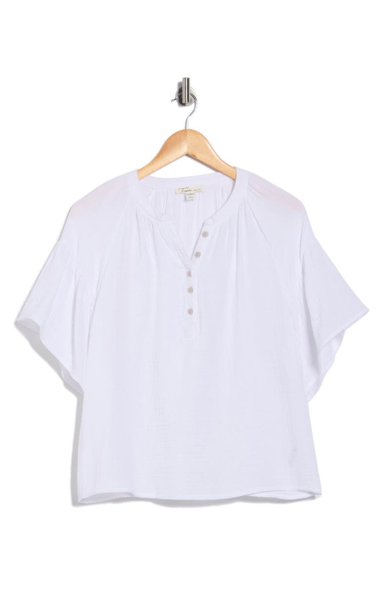 Trove New York Flutter Sleeve Cotton Gauze Henley, Alternate, color, White