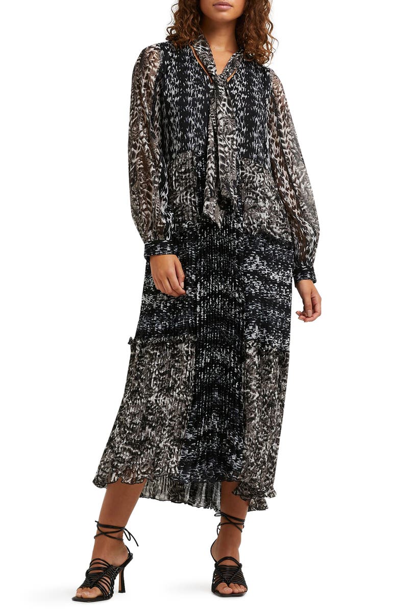 River Island Print Tie Neck Long Sleeve Dress, Main, color,