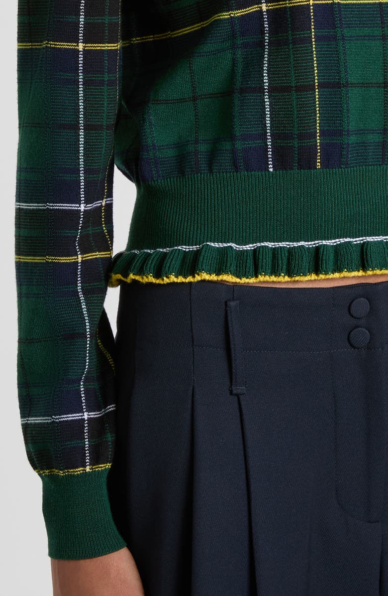 McQueen Check Peplum Wool Sweater, Alternate, color, Green/ Blue/ Yellow