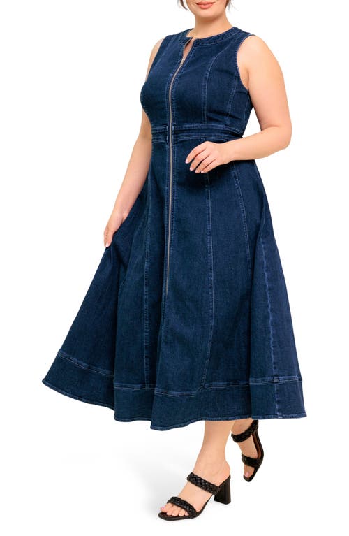 Flying Tomato Zip Front Denim Maxi Dress In Purple