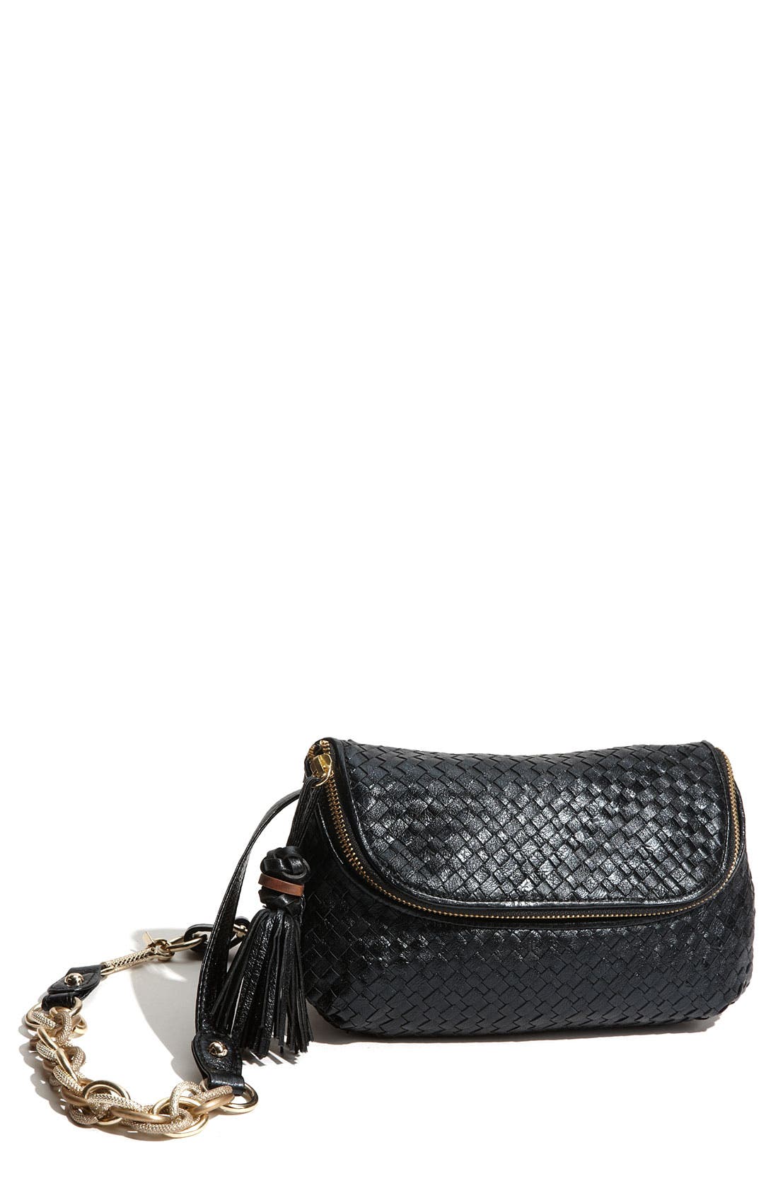 Woven Leather Hip Pouch, Main, color, BLACK ONYX