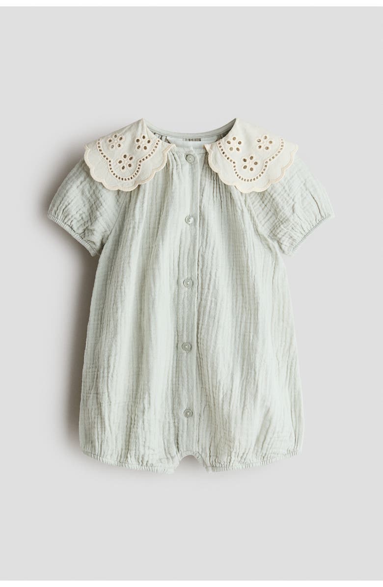 H&M Cotton Muslin Romper Suit, Alternate, color, Light Dusty Green
