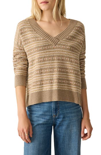 Faherty Highland Fair Isle Merino Wool Blend Sweater in Sugar Cookie Fairisle at Nordstrom Rack, Size Medium