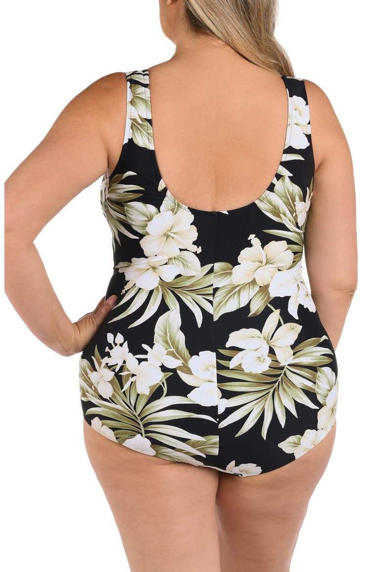 Greenery Floral One-Piece Swimsuit, Alternate, color, BLACK