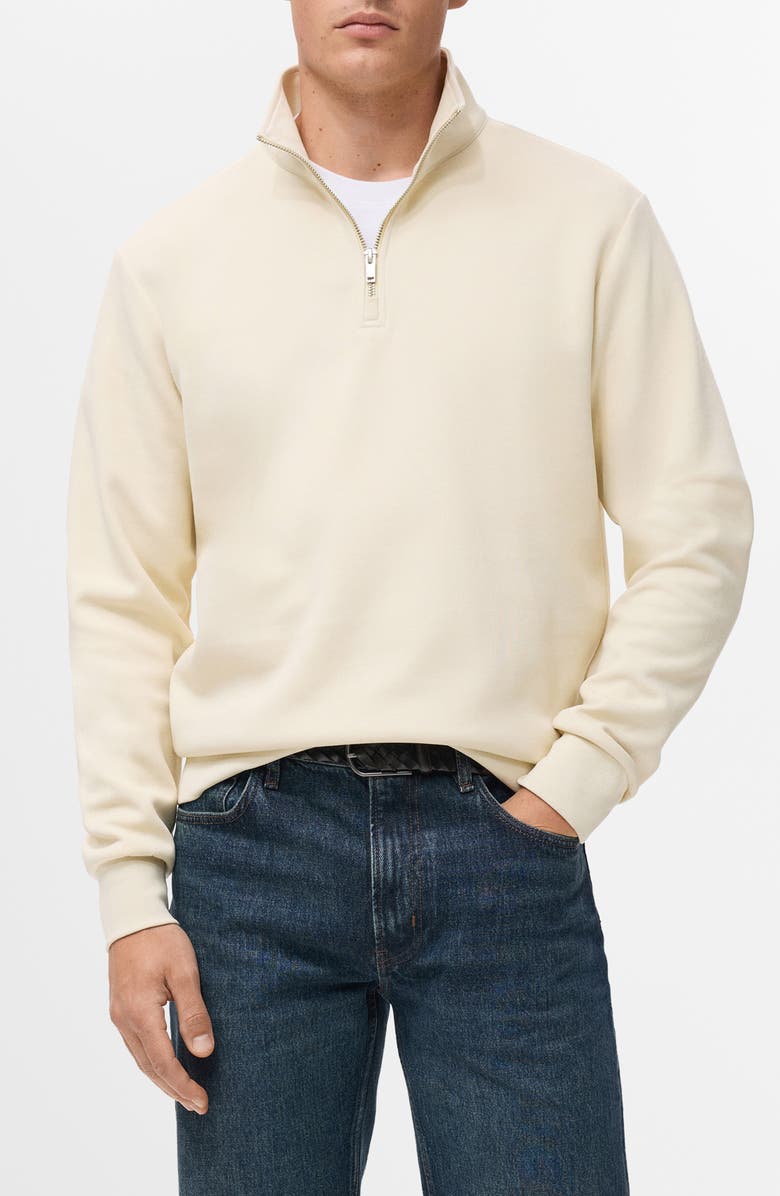 MANGO Quarter Zip Sweatshirt, Main, color, Ecru
