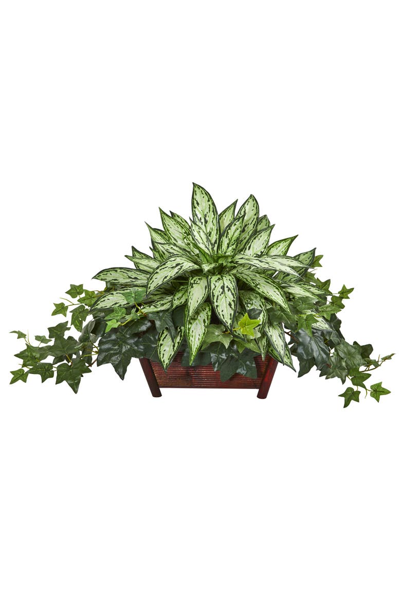 Silver Queen and Ivy Artificial Plant in Decorative Planter, Main, color, Green