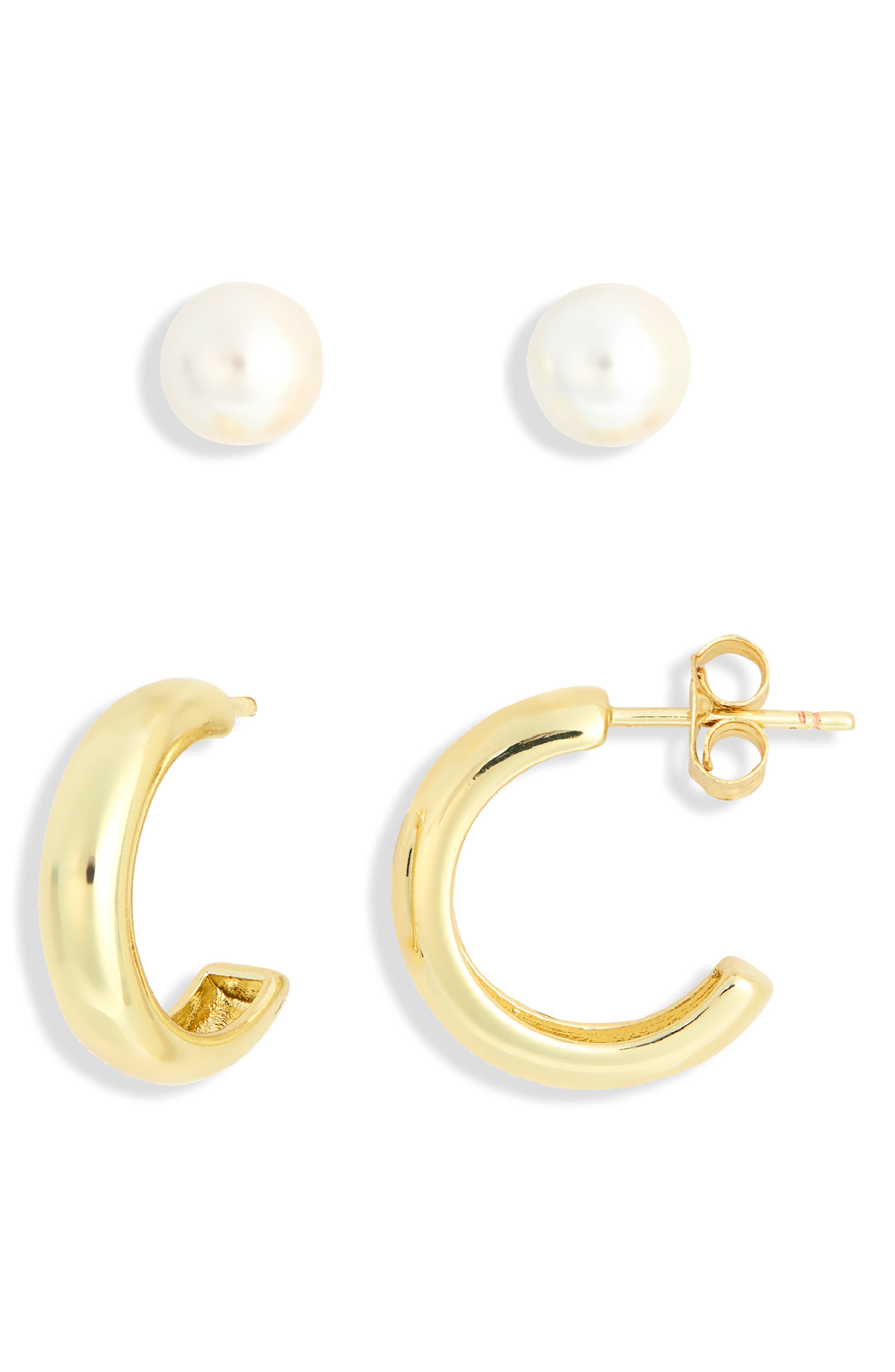 ARGENTO VIVO Set of 2 Faux Pearl & Hoop Earrings