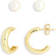 ARGENTO VIVO Set of 2 Faux Pearl & Hoop Earrings