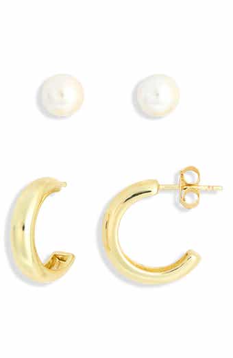 Set of 2 Faux Pearl & Hoop Earrings
